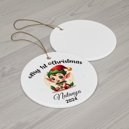 Personalized Christmas Ornament, 1st Christmas Gift, Hanging Decoration, Holiday Keepsake, Custom Name Ornament, ceramic ornament