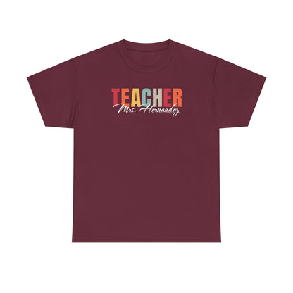 Personalized Teacher Last Name Tee Shirt, Custom Educator Gift, School Staff Present, Unisex Cotton Tshirt, Teacher Appreciation, Christmas