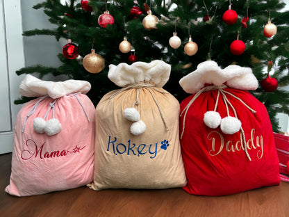 Luxury Large Velvet Santa Sack with Drawstring - Christmas Gift Bags for Holiday Presents, Party Favors & Decorations