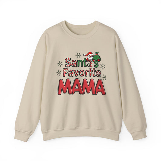 Christmas Santa's Favorite Mama Sweatshirt, Holiday Mom Gift, Cozy Winter Jumper, Festive Xmas Top, Family Matching Apparel, Unisex Pullover