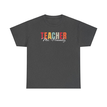 Personalized Teacher Last Name Tee Shirt, Custom Educator Gift, School Staff Present, Unisex Cotton Tshirt, Teacher Appreciation, Christmas