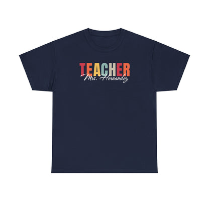 Personalized Teacher Last Name Tee Shirt, Custom Educator Gift, School Staff Present, Unisex Cotton Tshirt, Teacher Appreciation, Christmas