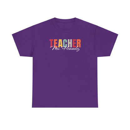 Personalized Teacher Last Name Tee Shirt, Custom Educator Gift, School Staff Present, Unisex Cotton Tshirt, Teacher Appreciation, Christmas