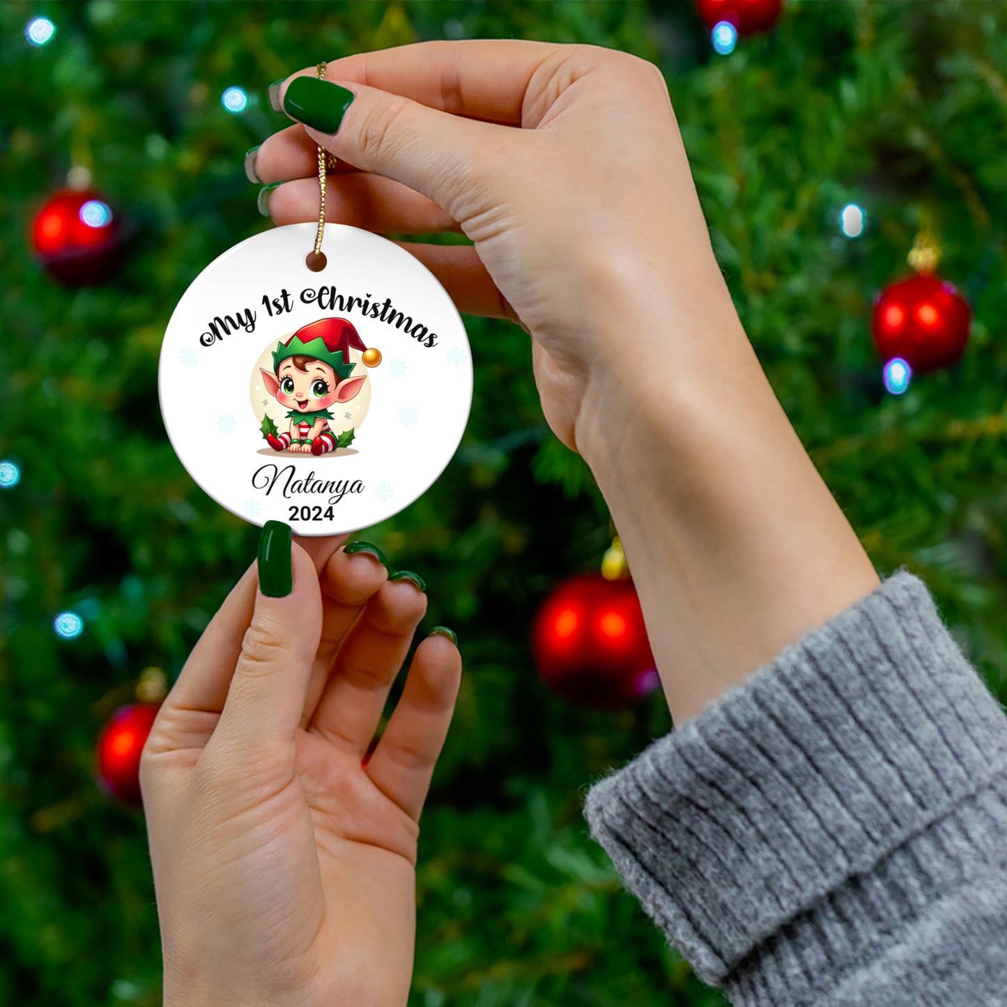 Personalized Christmas Ornament, 1st Christmas Gift, Hanging Decoration, Holiday Keepsake, Custom Name Ornament, ceramic ornament