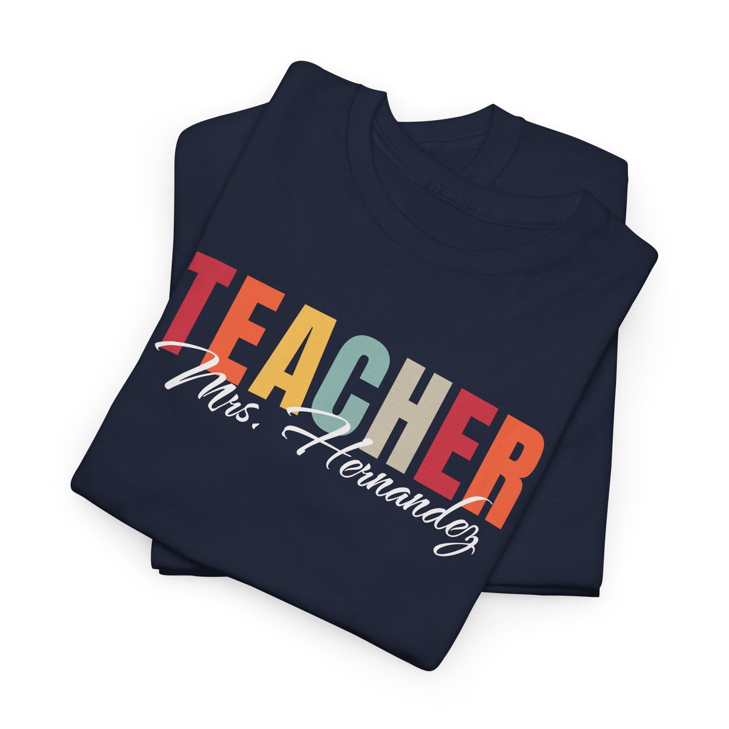 Personalized Teacher Last Name Tee Shirt, Custom Educator Gift, School Staff Present, Unisex Cotton Tshirt, Teacher Appreciation, Christmas