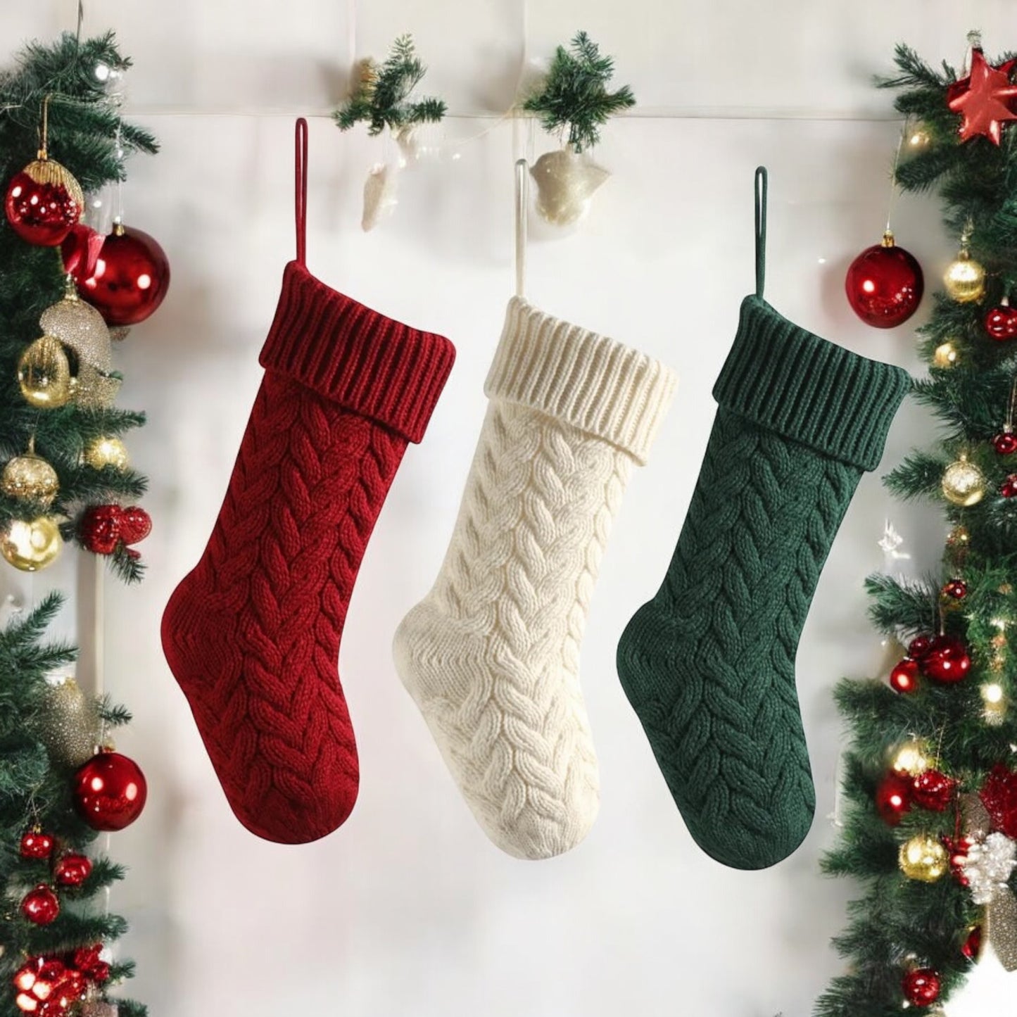 17 Inches Christmas Stockings Knit Xmas Stockings Large Fireplace Hanging Stockings for Family Christmas Decoration