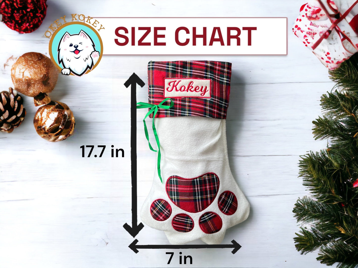 18 Inch Dog Christmas Stockings Pet Cat Paw Stockings Fireplace Hanging Stockings Xmas Tree Hanging Decoration(Simple Style,Linen,Cotton)